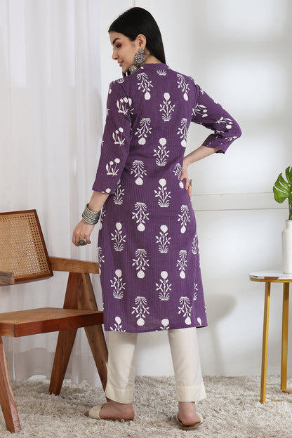 Latest Kantha Work and Floral Print Cotton Kurta
