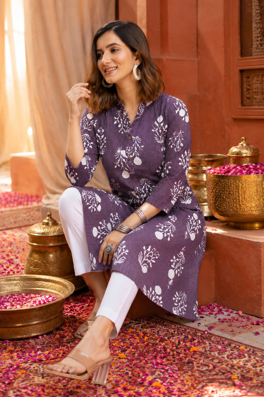 Latest Kantha Work and Floral Print Cotton Kurta