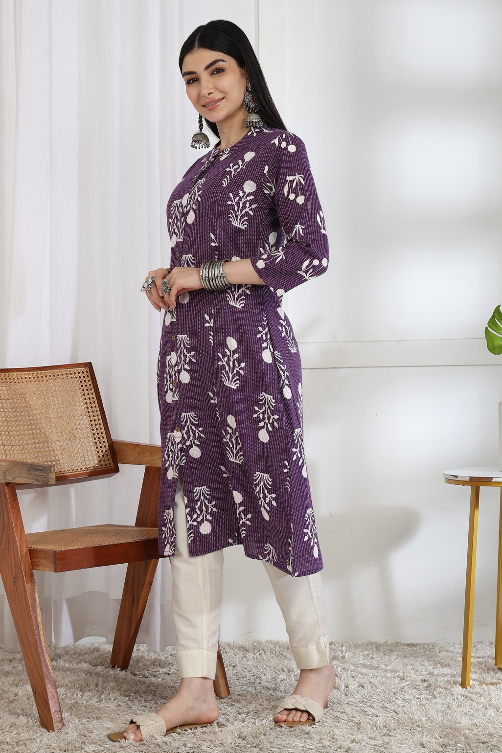 Latest Kantha Work and Floral Print Cotton Kurta