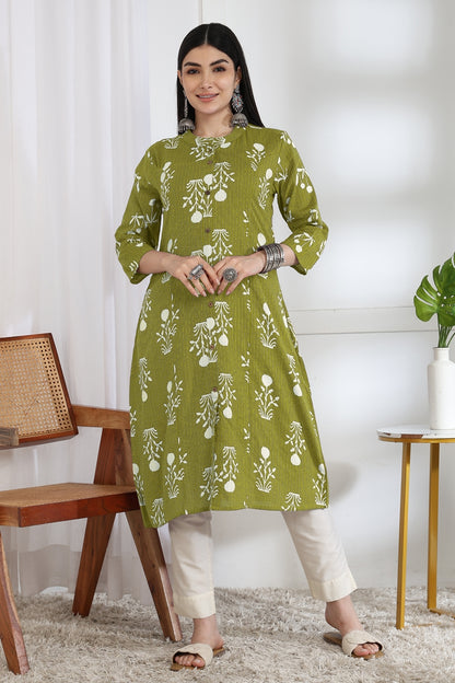 Latest Kantha Work and Floral Print Cotton Kurta