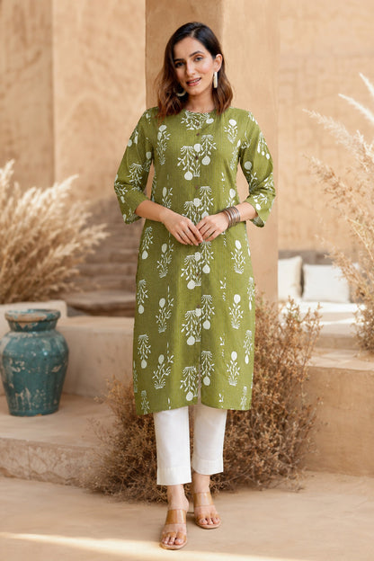 Latest Kantha Work and Floral Print Cotton Kurta