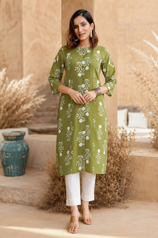 Latest Kantha Work and Floral Print Cotton Kurta