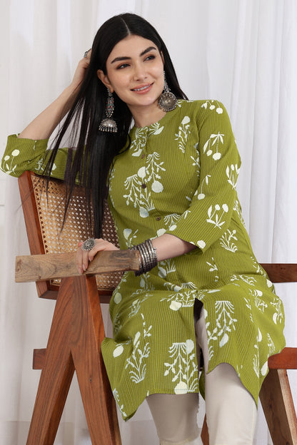 Latest Kantha Work and Floral Print Cotton Kurta