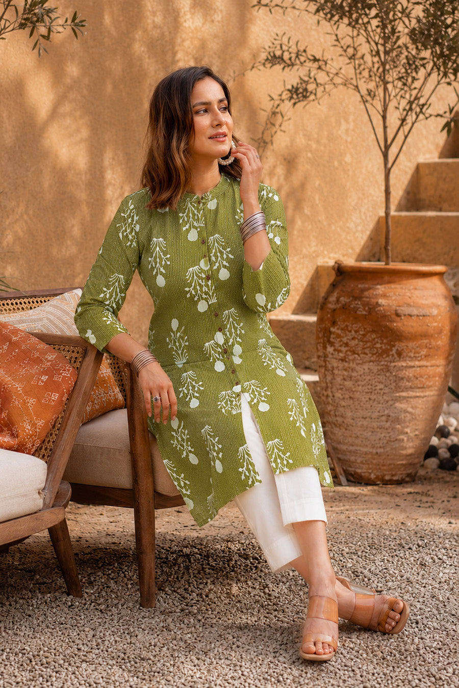 Latest Kantha Work and Floral Print Cotton Kurta