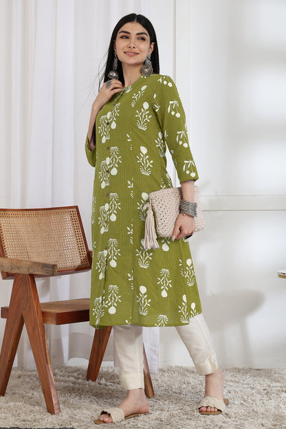 Latest Kantha Work and Floral Print Cotton Kurta