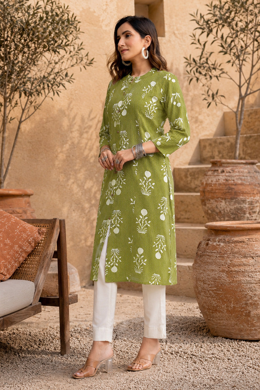 Latest Kantha Work and Floral Print Cotton Kurta