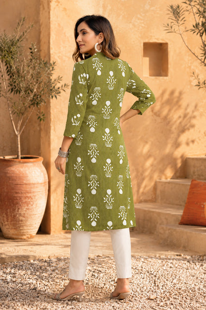 Latest Kantha Work and Floral Print Cotton Kurta