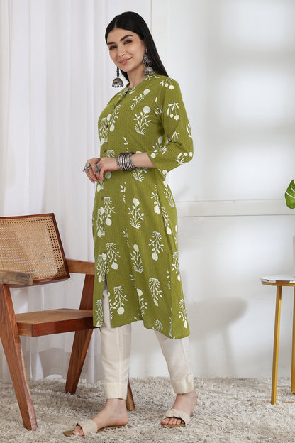 Latest Kantha Work and Floral Print Cotton Kurta