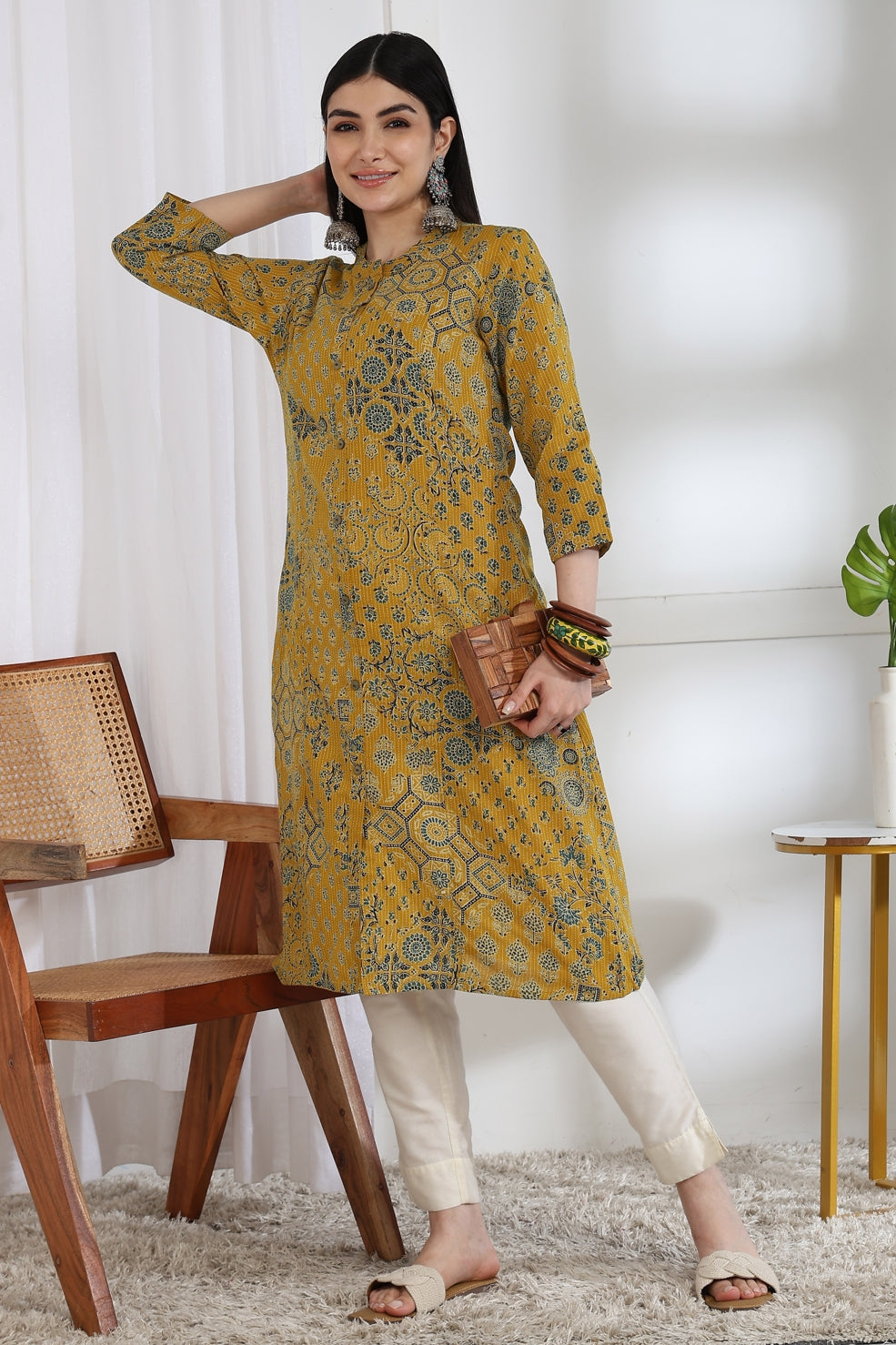 Latest Design Kantha Work and Geometric Print Cotton Kurta
