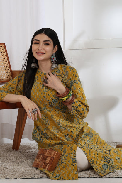 Latest Design Kantha Work and Geometric Print Cotton Kurta