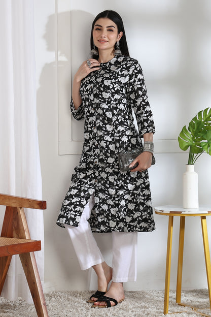 Beautiful Kantha Work and Floral Print Cotton Kurta
