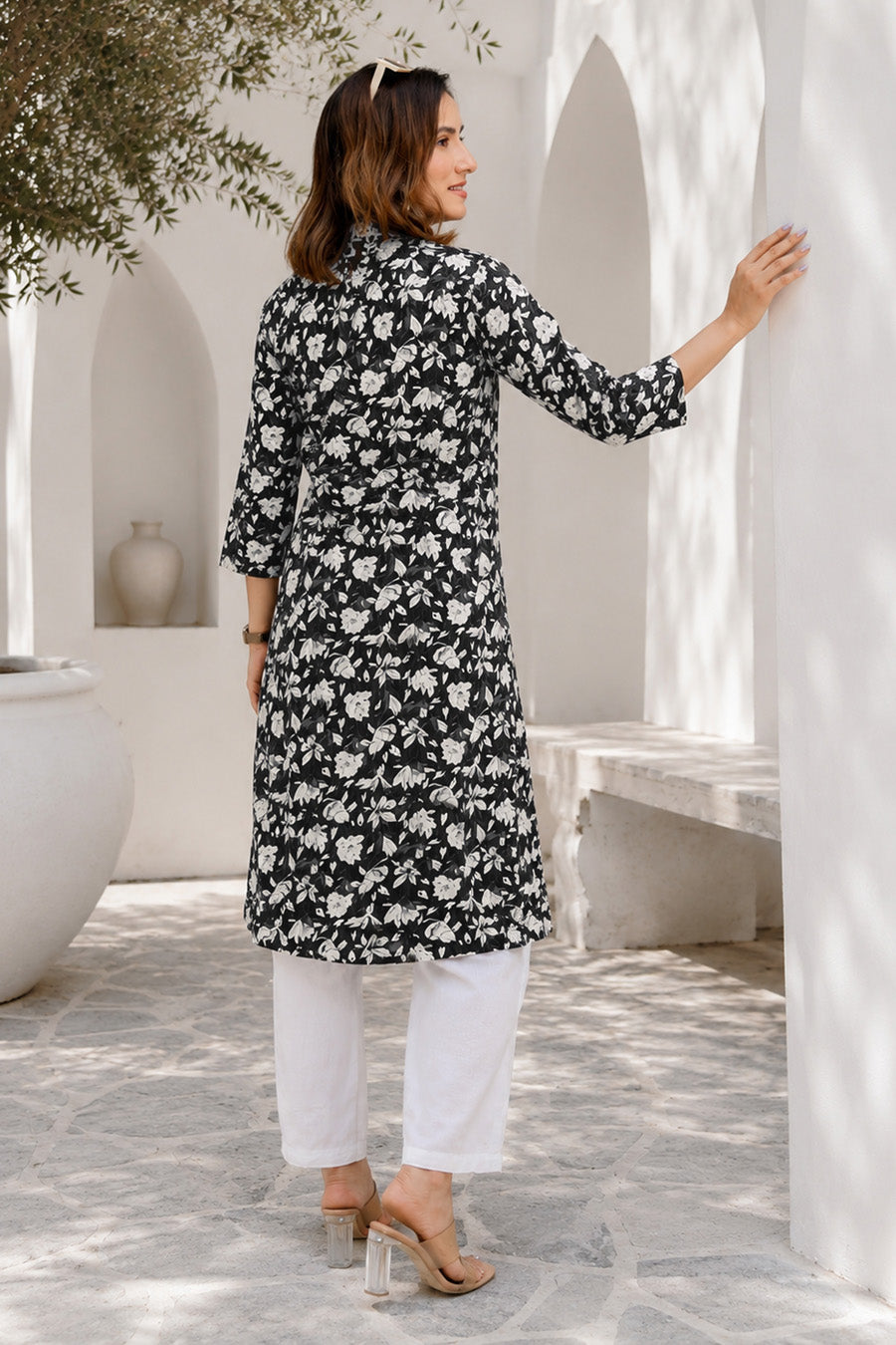 Beautiful Kantha Work and Floral Print Cotton Kurta