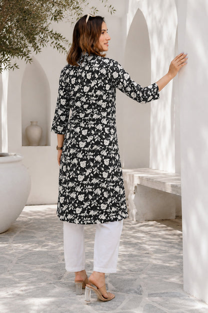 Beautiful Kantha Work and Floral Print Cotton Kurta