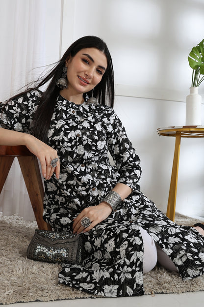 Beautiful Kantha Work and Floral Print Cotton Kurta