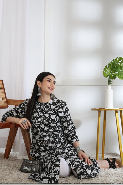 Beautiful Kantha Work and Floral Print Cotton Kurta