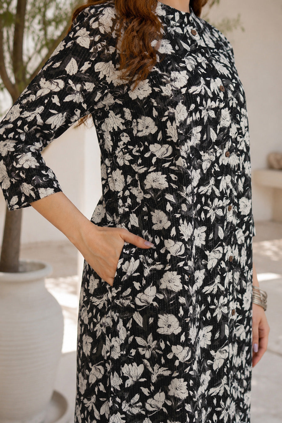 Beautiful Kantha Work and Floral Print Cotton Kurta