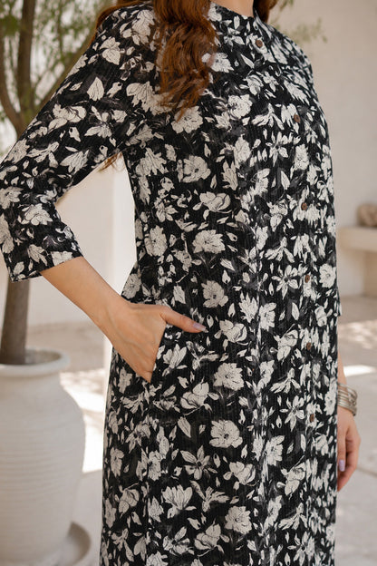 Beautiful Kantha Work and Floral Print Cotton Kurta