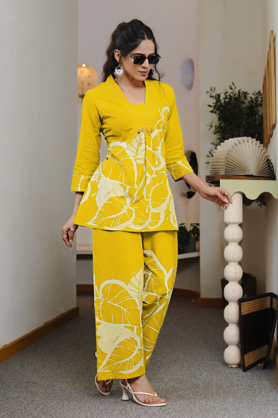 Trendy Leaf Printed Cotton Co-Ords Set