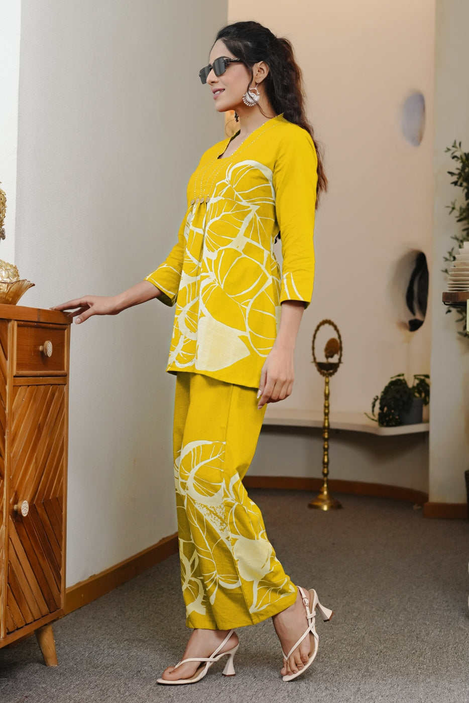 Trendy Leaf Printed Cotton Co-Ords Set