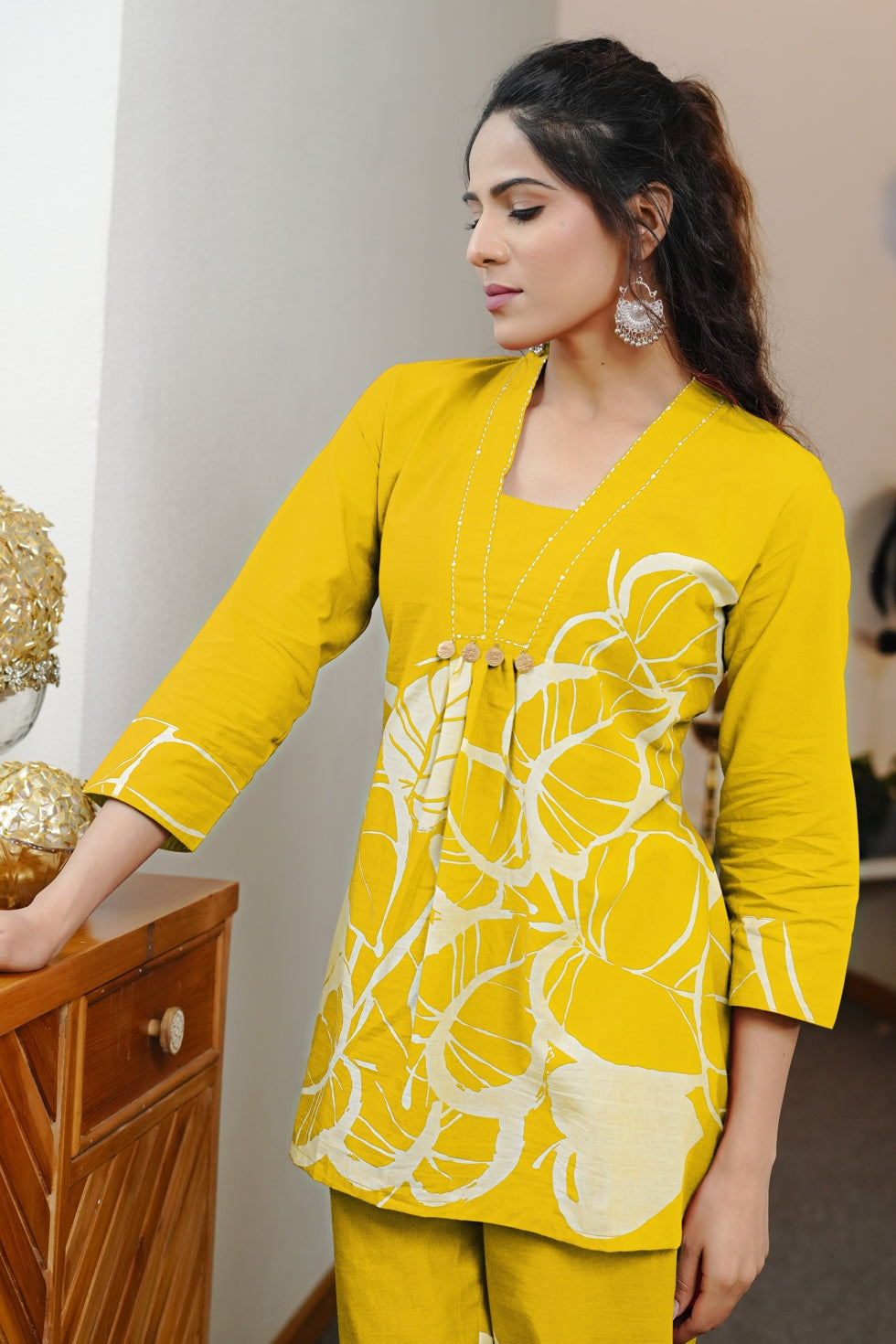 Trendy Leaf Printed Cotton Co-Ords Set