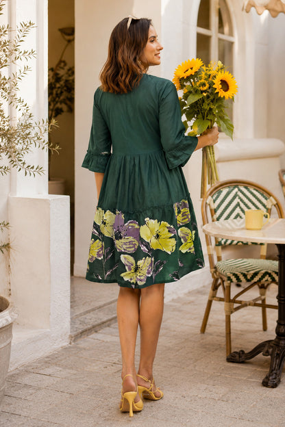 Trendy Floral Print Cotton Dress