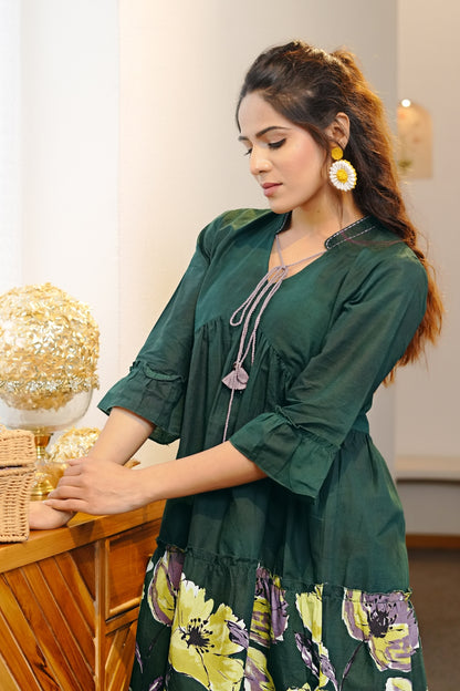 Trendy Floral Print Cotton Dress