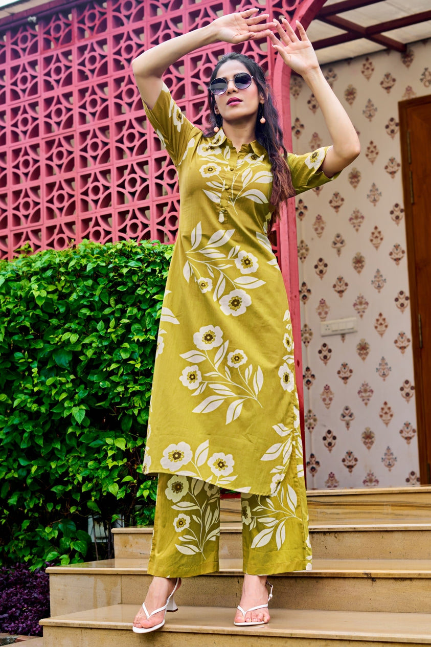 Tropical Floral Printed Cotton Co-Ords Set