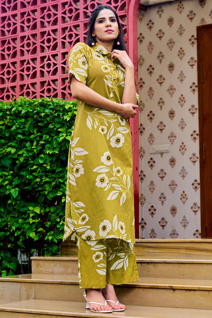 Tropical Floral Printed Cotton Co-Ords Set