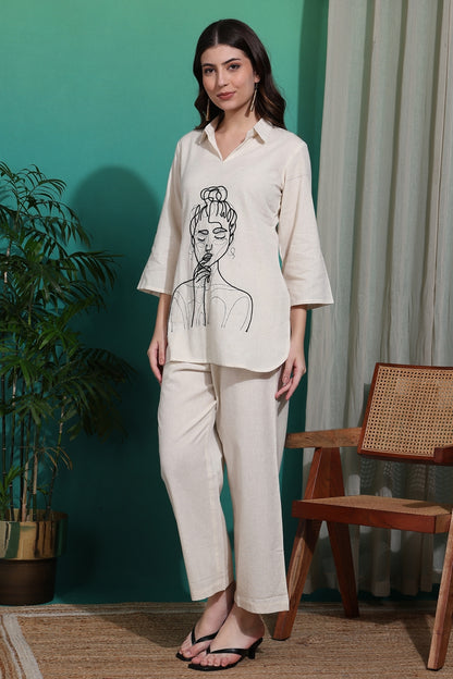 Women's Elegant Pure Cotton Thread Embroidery Co-Ord Set