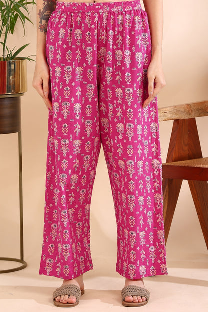 Floral Print With Crochet Lace Night Suit