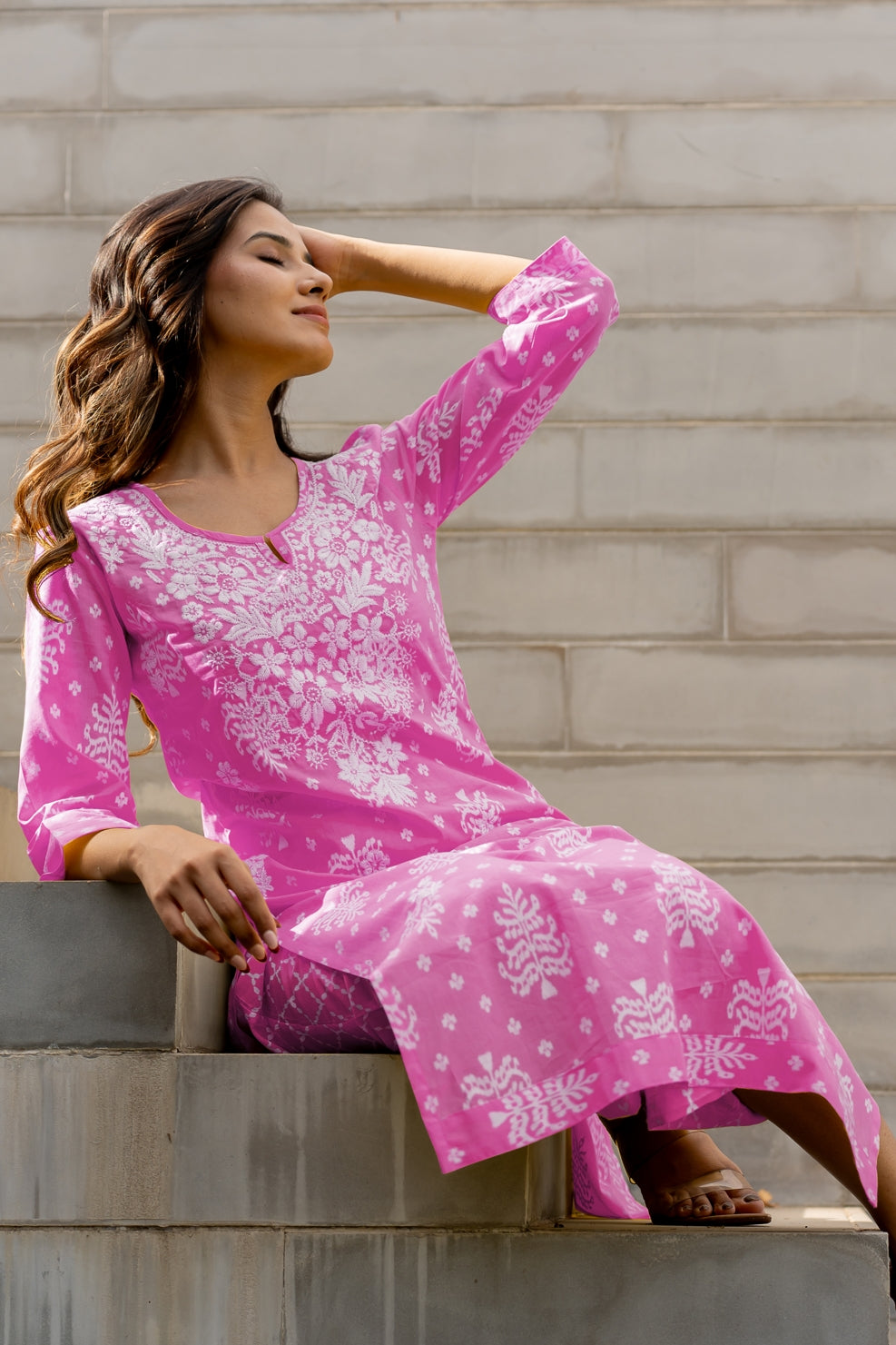 Women's Embroidered Work Solid Straight Kurta With Plazzo Set