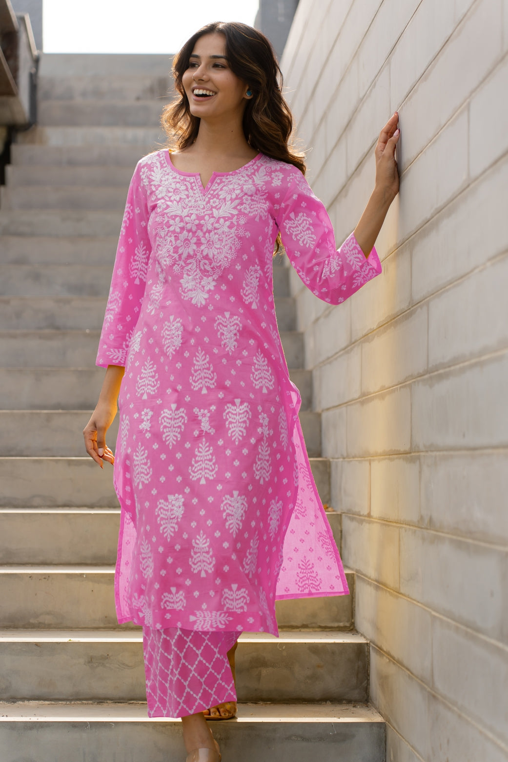 Women's Embroidered Work Solid Straight Kurta With Plazzo Set