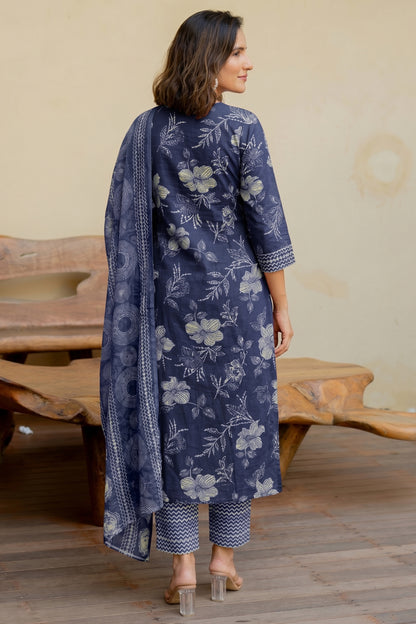 Elegant Floral Printed Pure Cotton Kurta Pant & Dupatta Set for Women