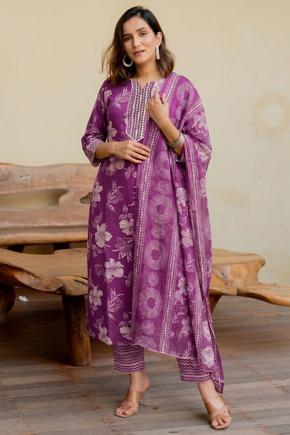 Elegant Floral Printed Pure Cotton Kurta Pant & Dupatta Set for Women