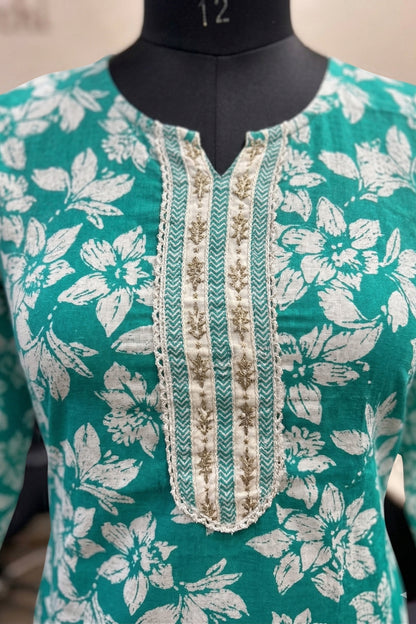 Elegant Floral Printed Pure Cotton Kurta Pant & Dupatta Set for Women