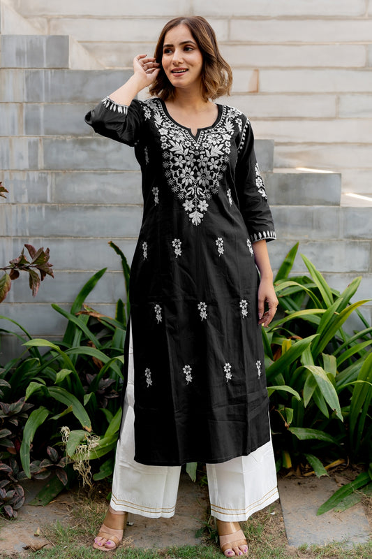 Women's Embroidered Work Kurta With Plazzo Set