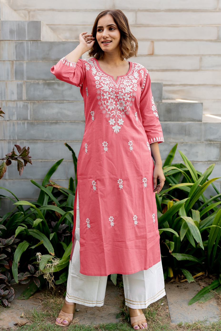 Women's Embroidered Work Kurta With Plazzo Set