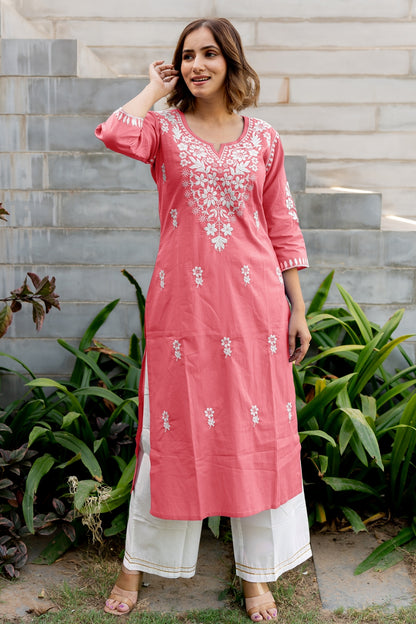 Women's Embroidered Work Kurta With Plazzo Set