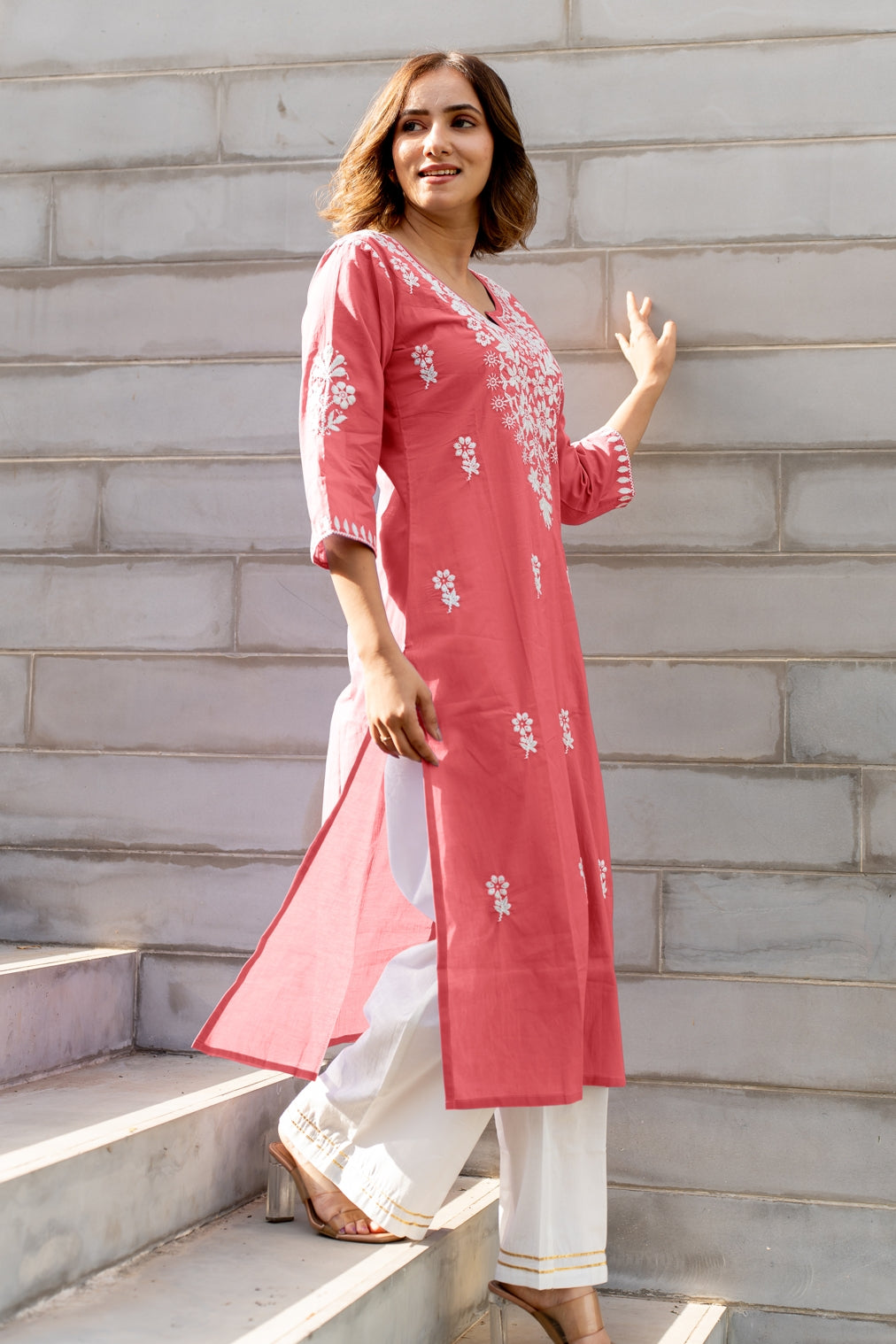 Women's Embroidered Work Kurta With Plazzo Set