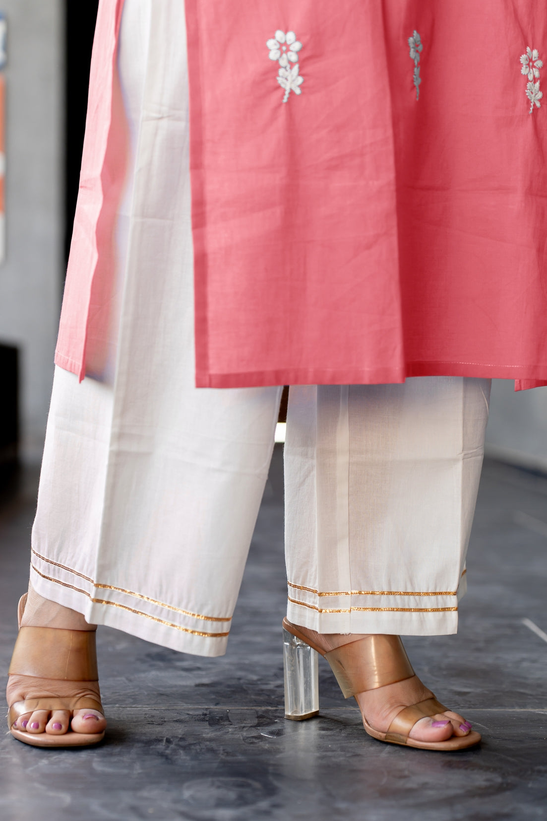 Women's Embroidered Work Kurta With Plazzo Set
