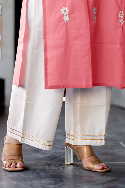 Women's Embroidered Work Kurta With Plazzo Set