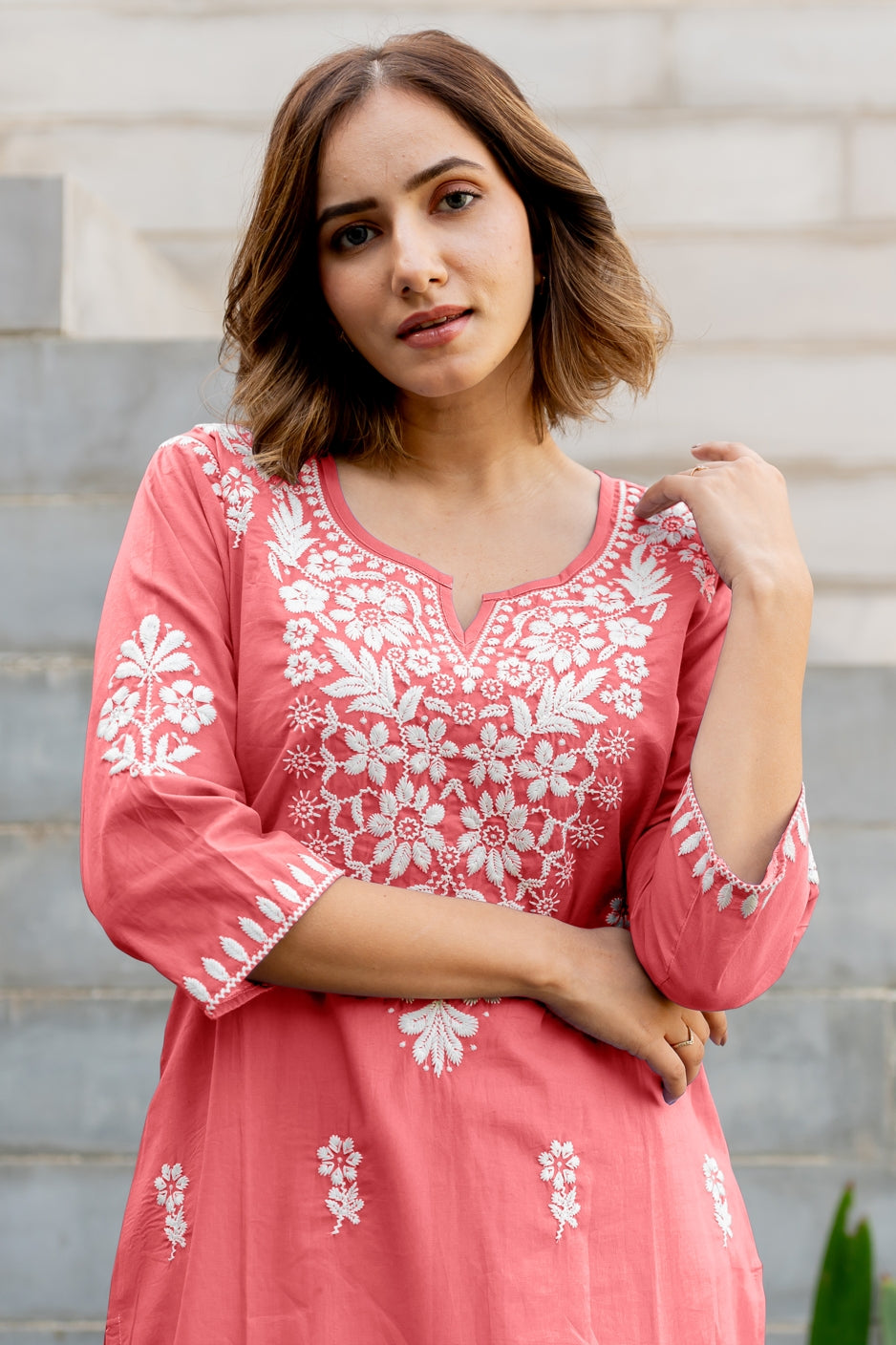 Women's Embroidered Work Kurta With Plazzo Set