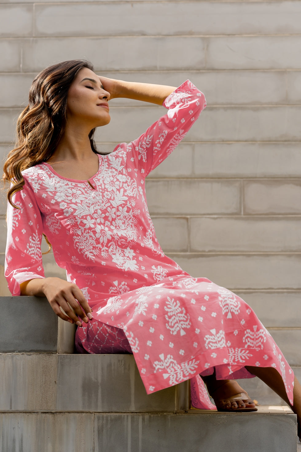 Women's Embroidered Work Solid Straight Kurta With Plazzo Set