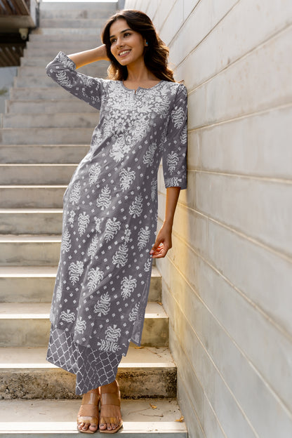 Women's Embroidered Work Solid Straight Kurta With Plazzo Set
