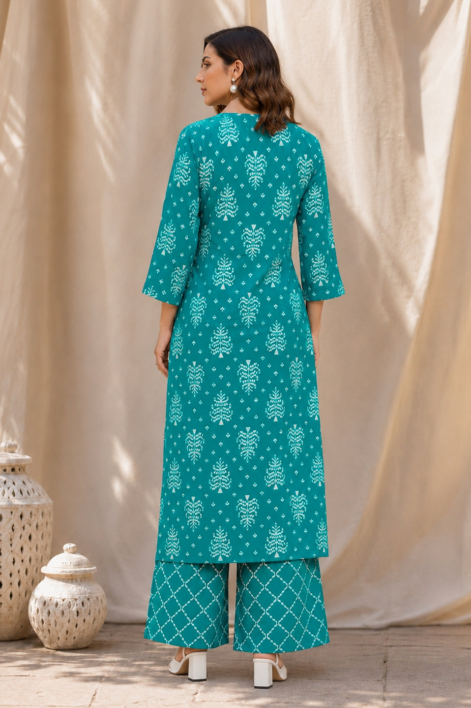 Women's Embroidered Work Solid Straight Kurta With Plazzo Set