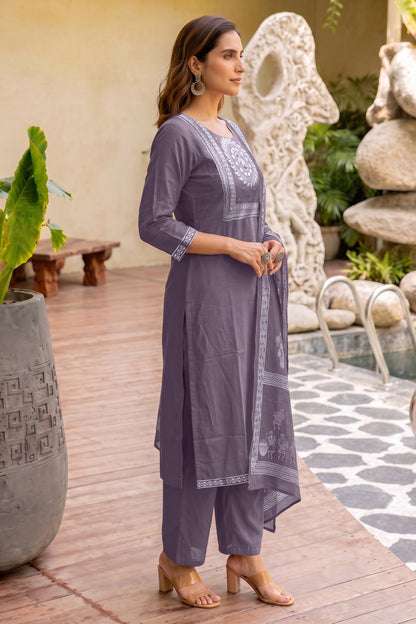 Fancy Block Print Kurta Set with Cutdana Work