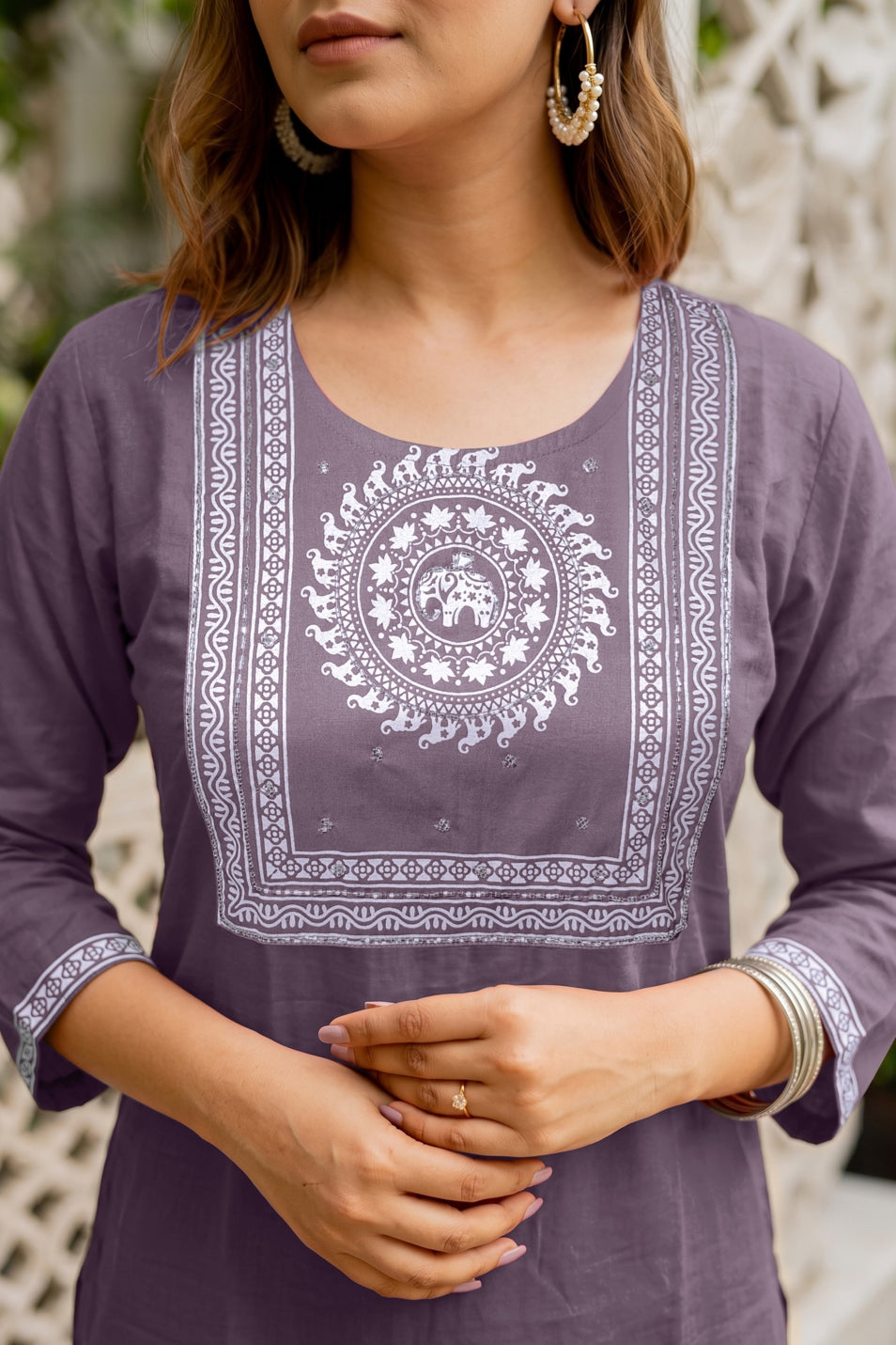 Fancy Block Print Kurta Set with Cutdana Work