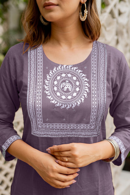 Fancy Block Print Kurta Set with Cutdana Work