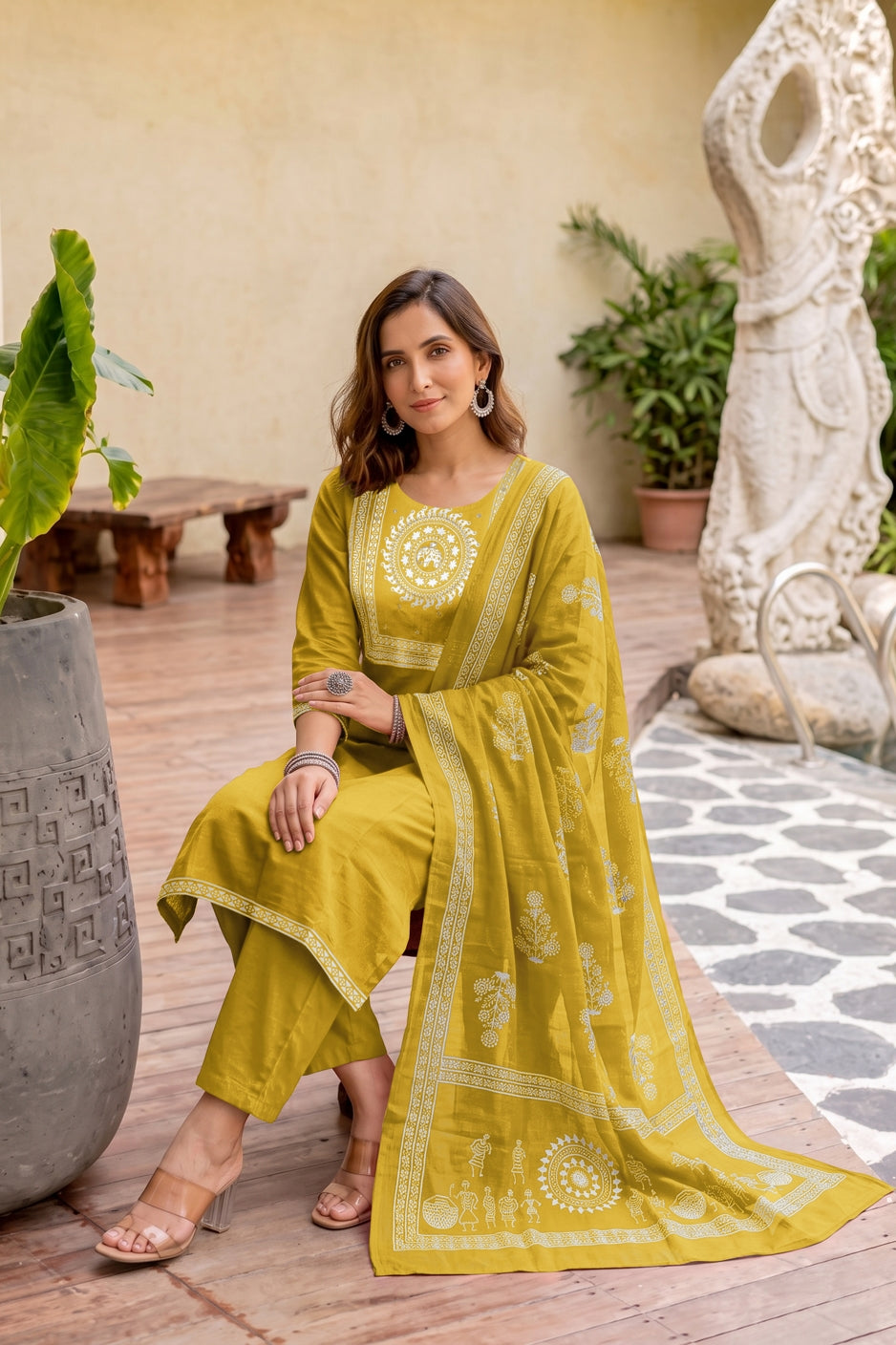 Fancy Block Print Kurta Set with Cutdana Work