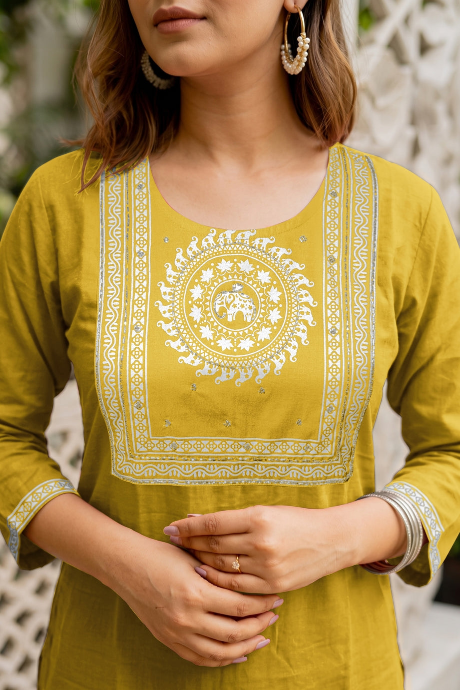 Fancy Block Print Kurta Set with Cutdana Work